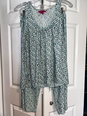 Light Teal Patterned Sleeveless Pajama Set